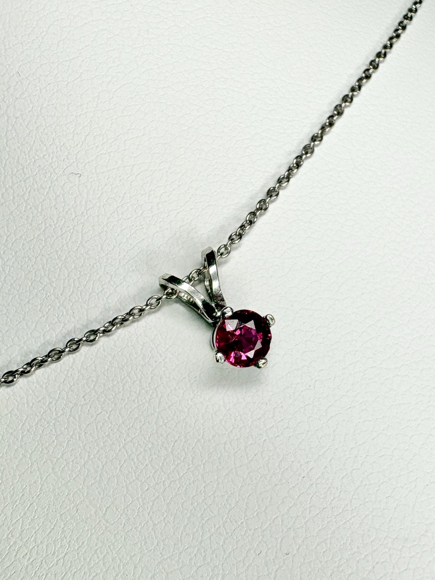 Ruby Solitaire Pendant Necklace Solid 14k White Gold and 18k Adjustable Chain 16-17.5" - NewLifeJewelryVault