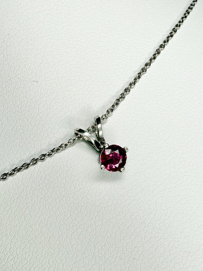Ruby Solitaire Pendant Necklace Solid 14k White Gold and 18k Adjustable Chain 16-17.5" - NewLifeJewelryVault