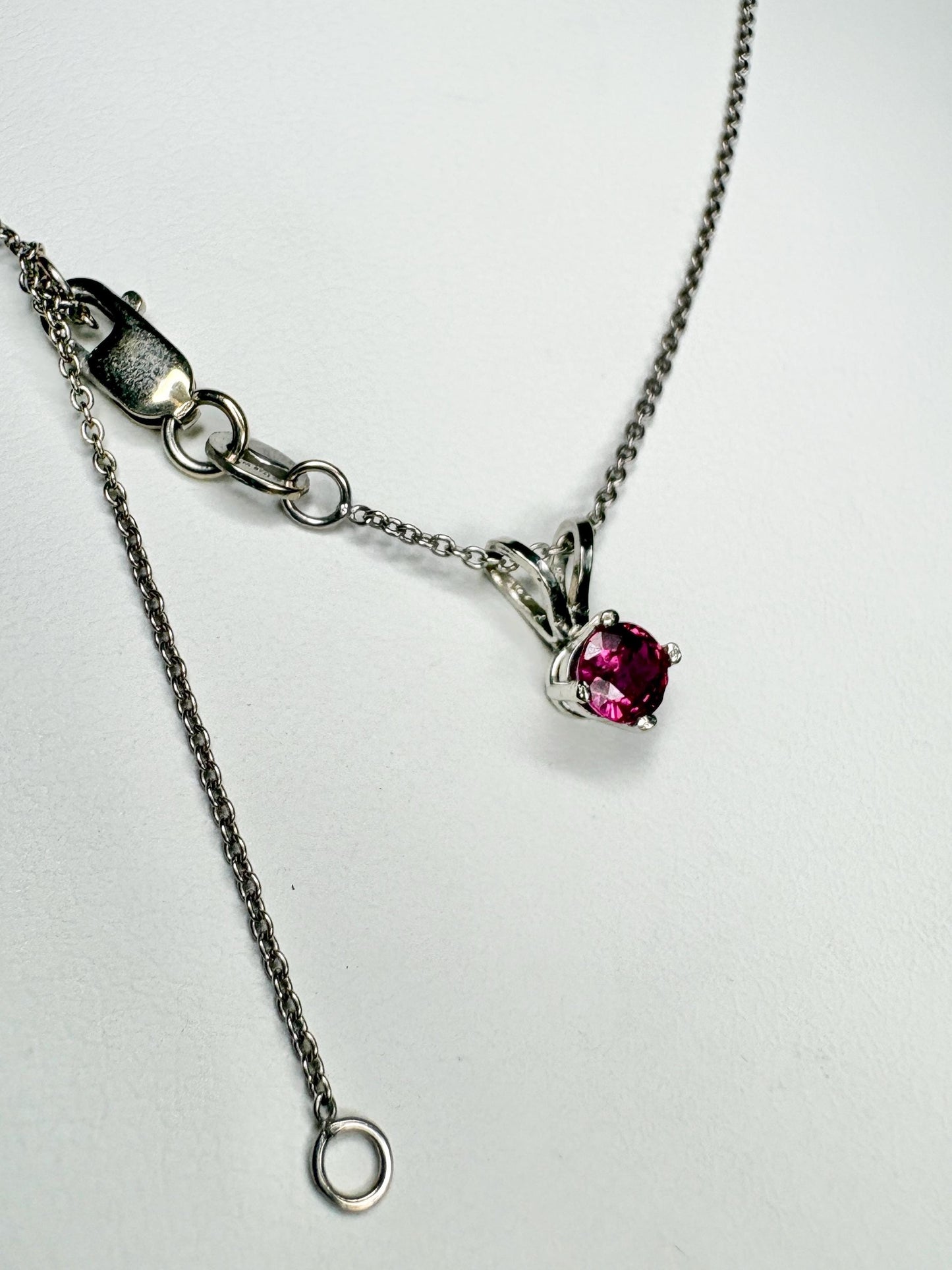 Ruby Solitaire Pendant Necklace Solid 14k White Gold and 18k Adjustable Chain 16-17.5" - NewLifeJewelryVault