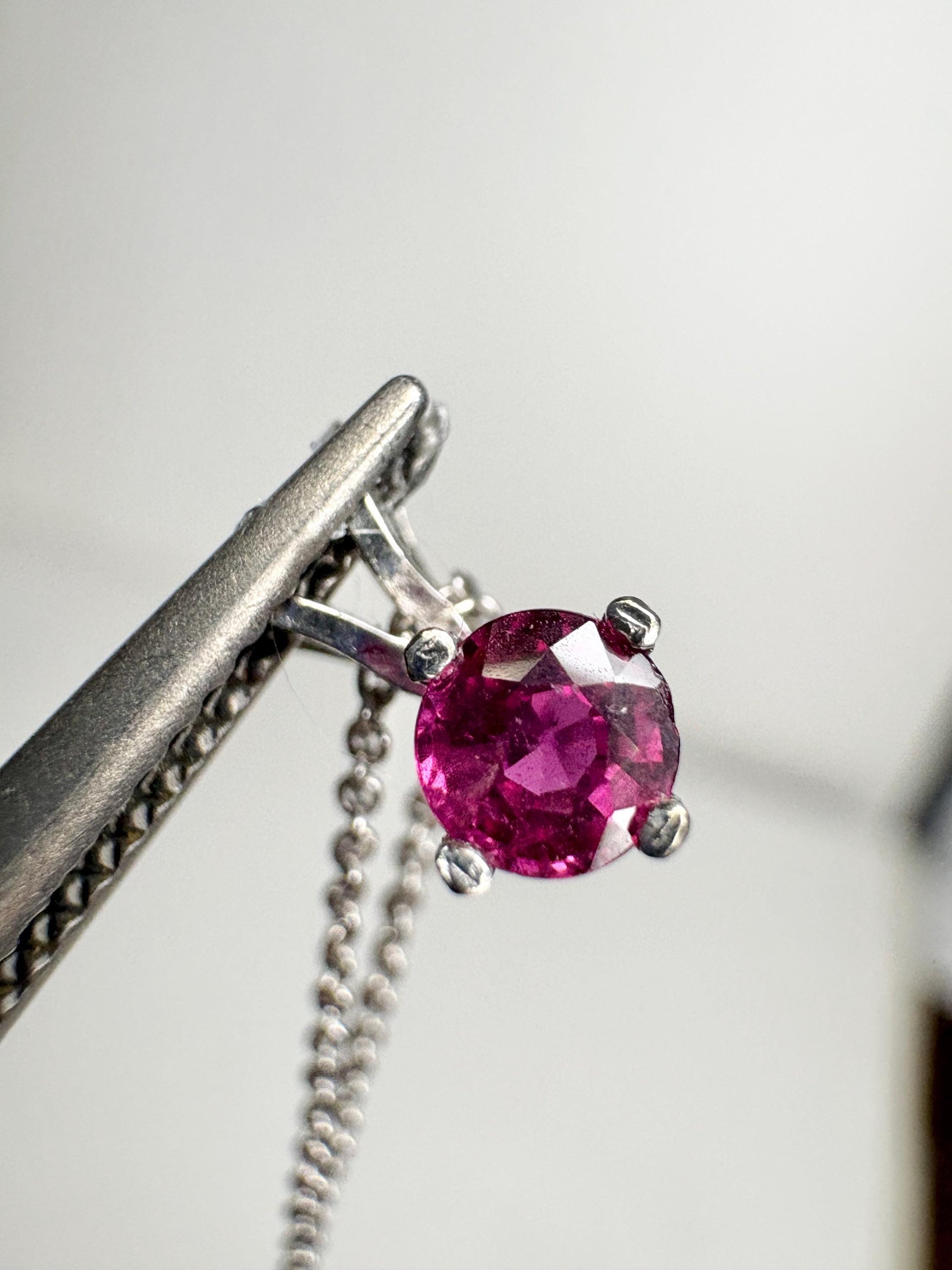 Ruby Solitaire Pendant Necklace Solid 14k White Gold and 18k Adjustable Chain 16-17.5" - NewLifeJewelryVault