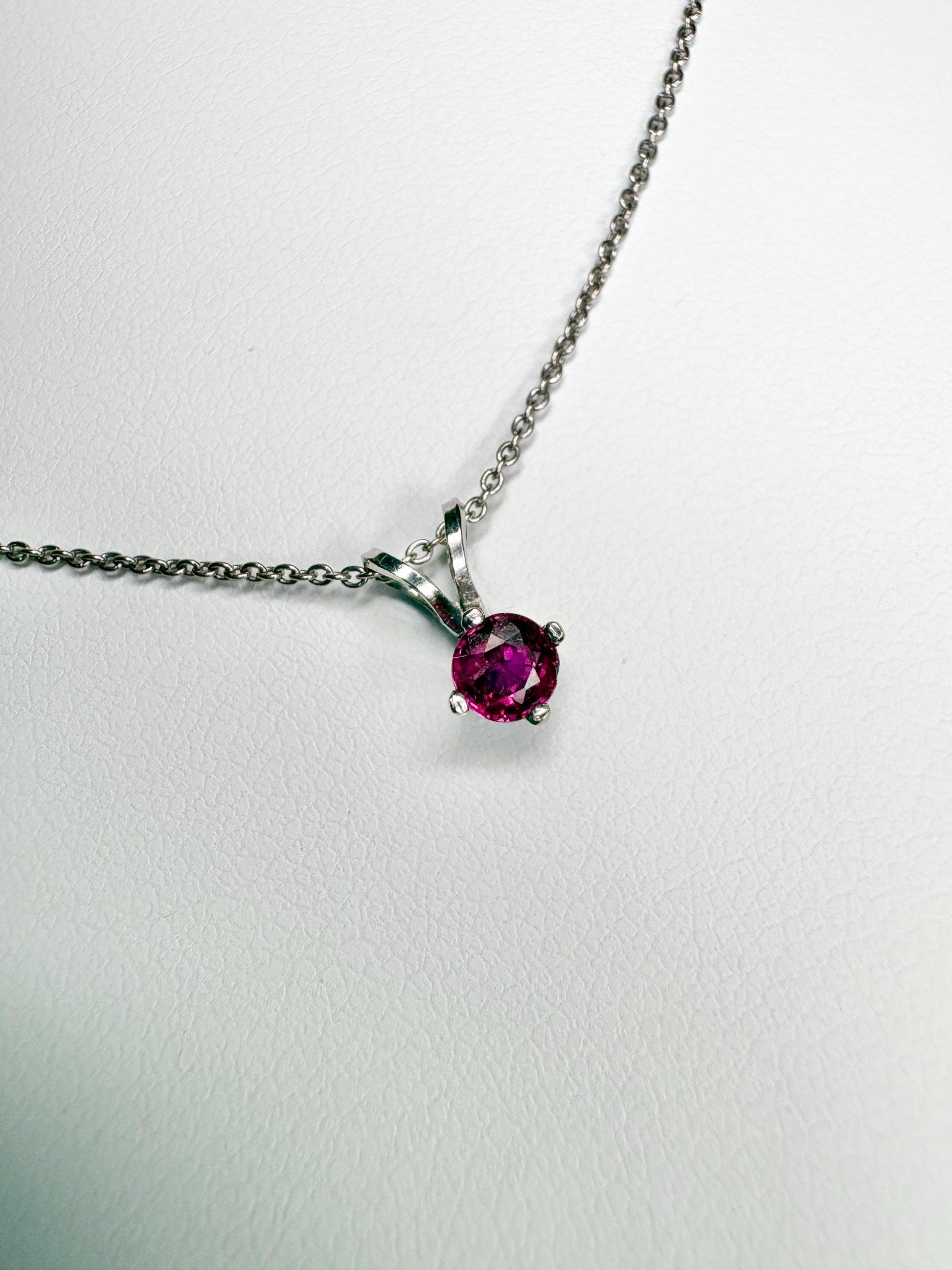 Ruby Solitaire Pendant Necklace Solid 14k White Gold and 18k Adjustable Chain 16-17.5" - NewLifeJewelryVault