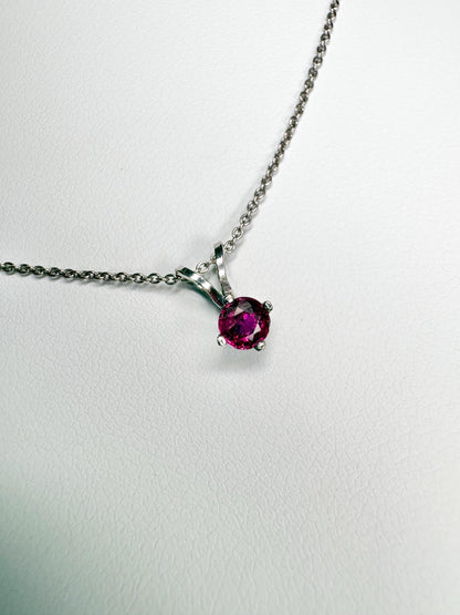 Ruby Solitaire Pendant Necklace Solid 14k White Gold and 18k Adjustable Chain 16-17.5" - NewLifeJewelryVault