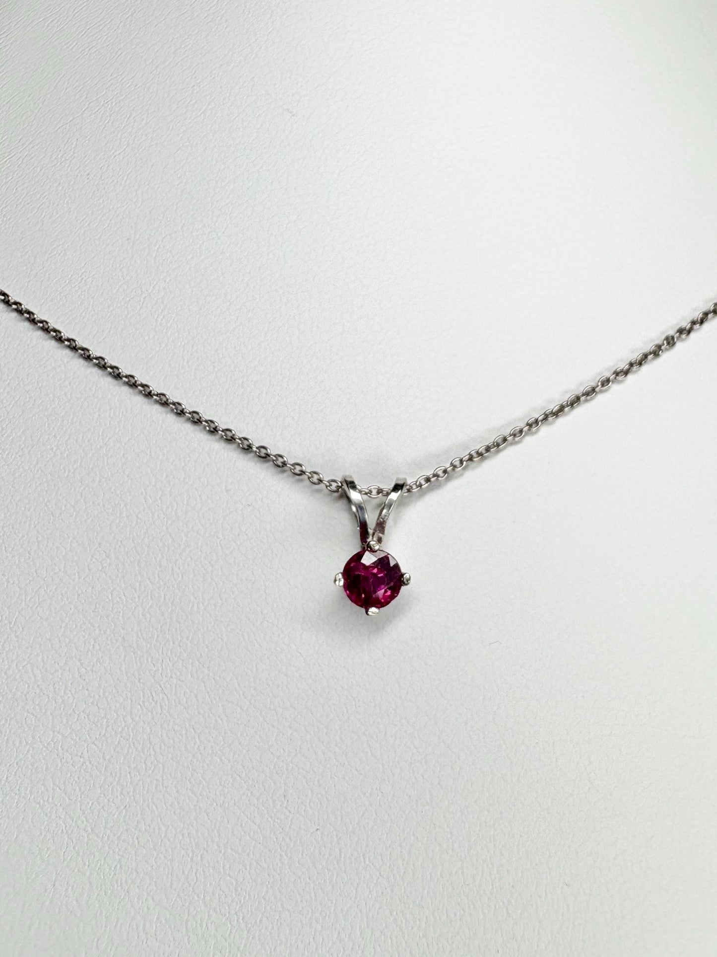 Ruby Solitaire Pendant Necklace Solid 14k White Gold and 18k Adjustable Chain 16-17.5" - NewLifeJewelryVault