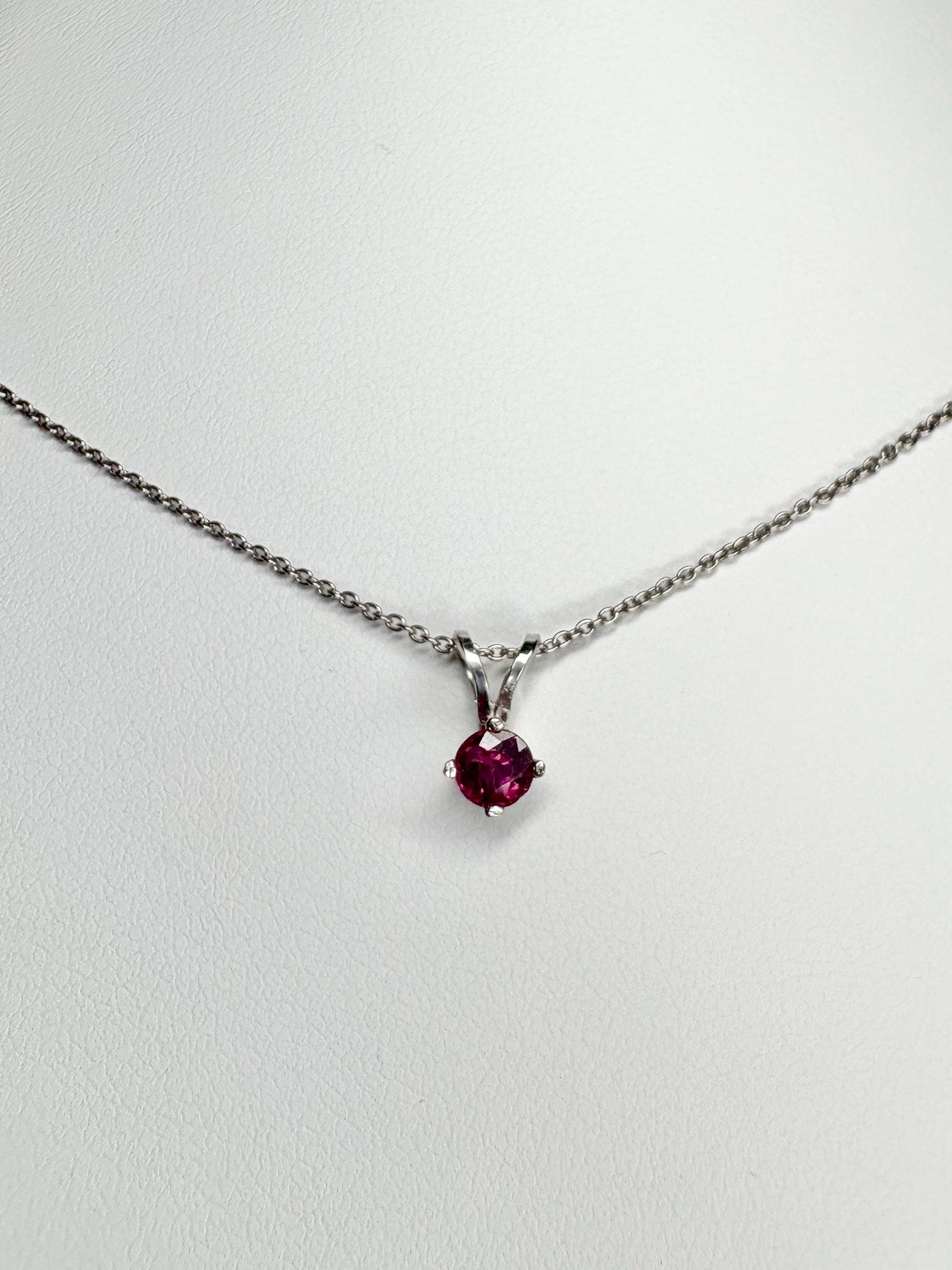 Ruby Solitaire Pendant Necklace Solid 14k White Gold and 18k Adjustable Chain 16-17.5" - NewLifeJewelryVault