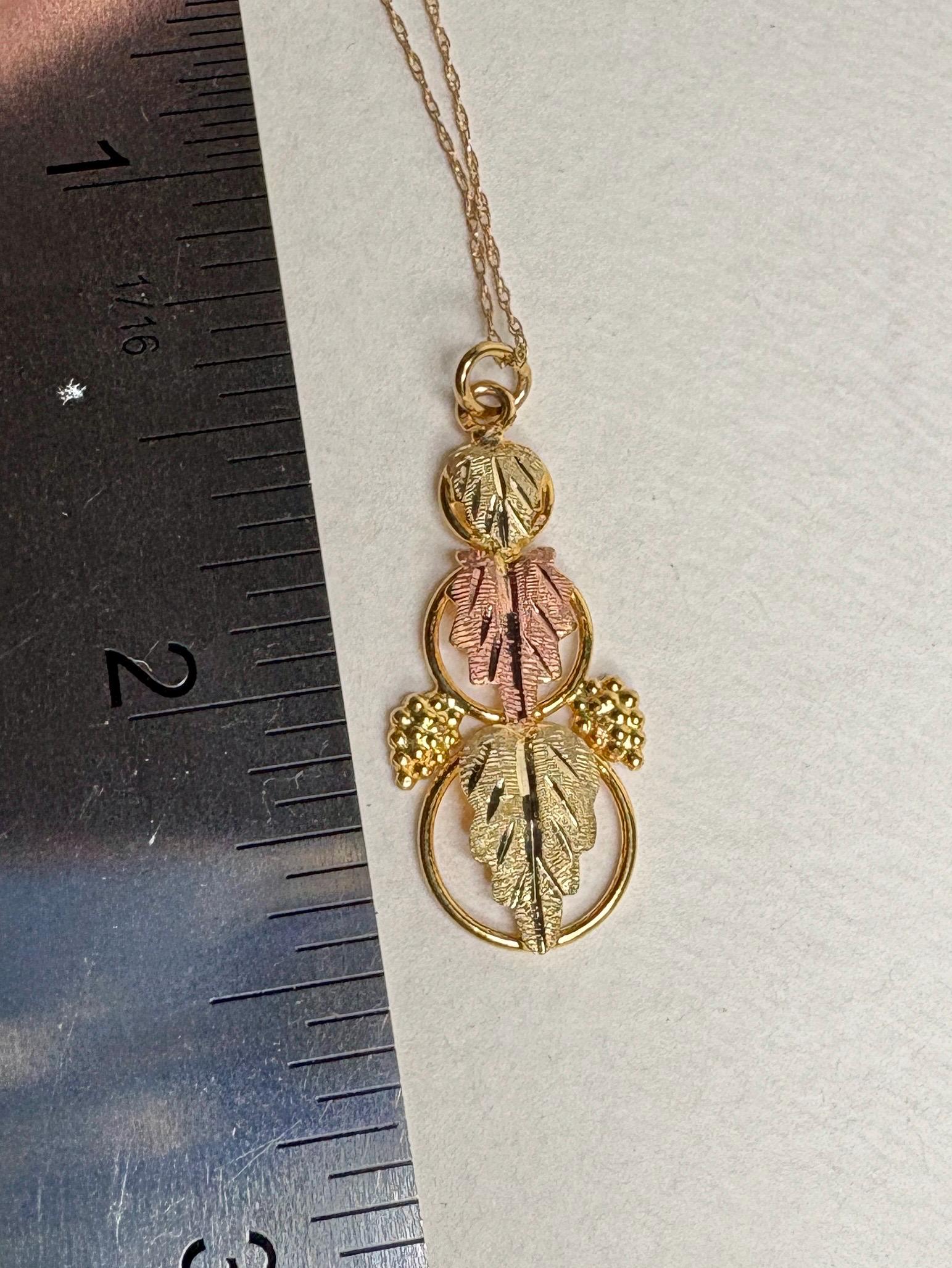 Black Hills Gold 3 Leaf Pendant Necklace Solid 10k Gold 19" - NewLifeJewelryVault
