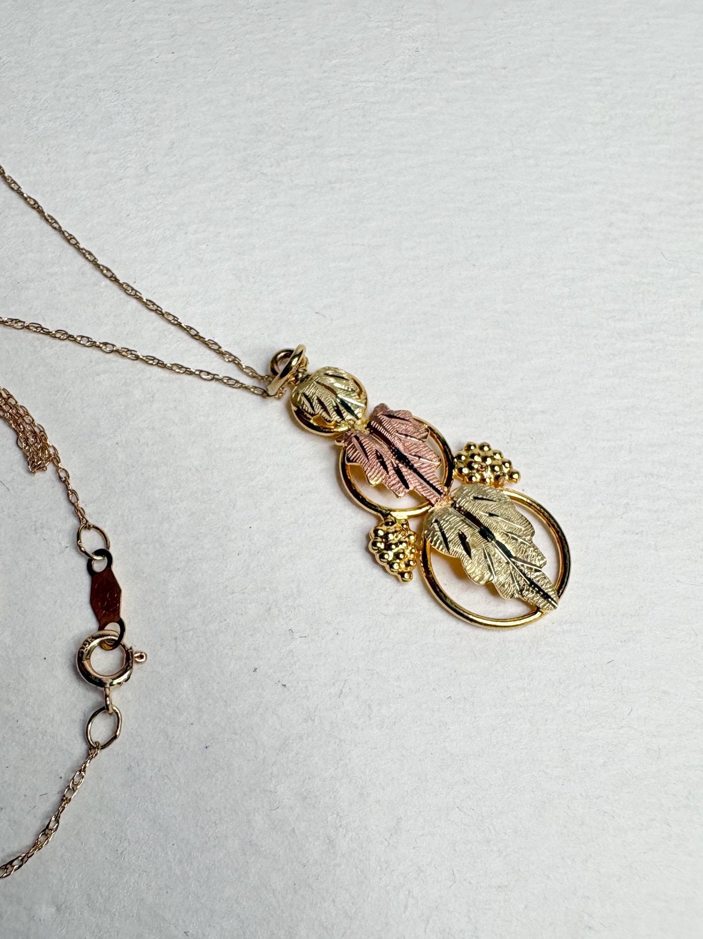 Black Hills Gold 3 Leaf Pendant Necklace Solid 10k Gold 19" - NewLifeJewelryVault