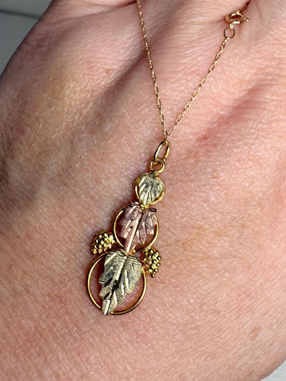 Black Hills Gold 3 Leaf Pendant Necklace Solid 10k Gold 19" - NewLifeJewelryVault