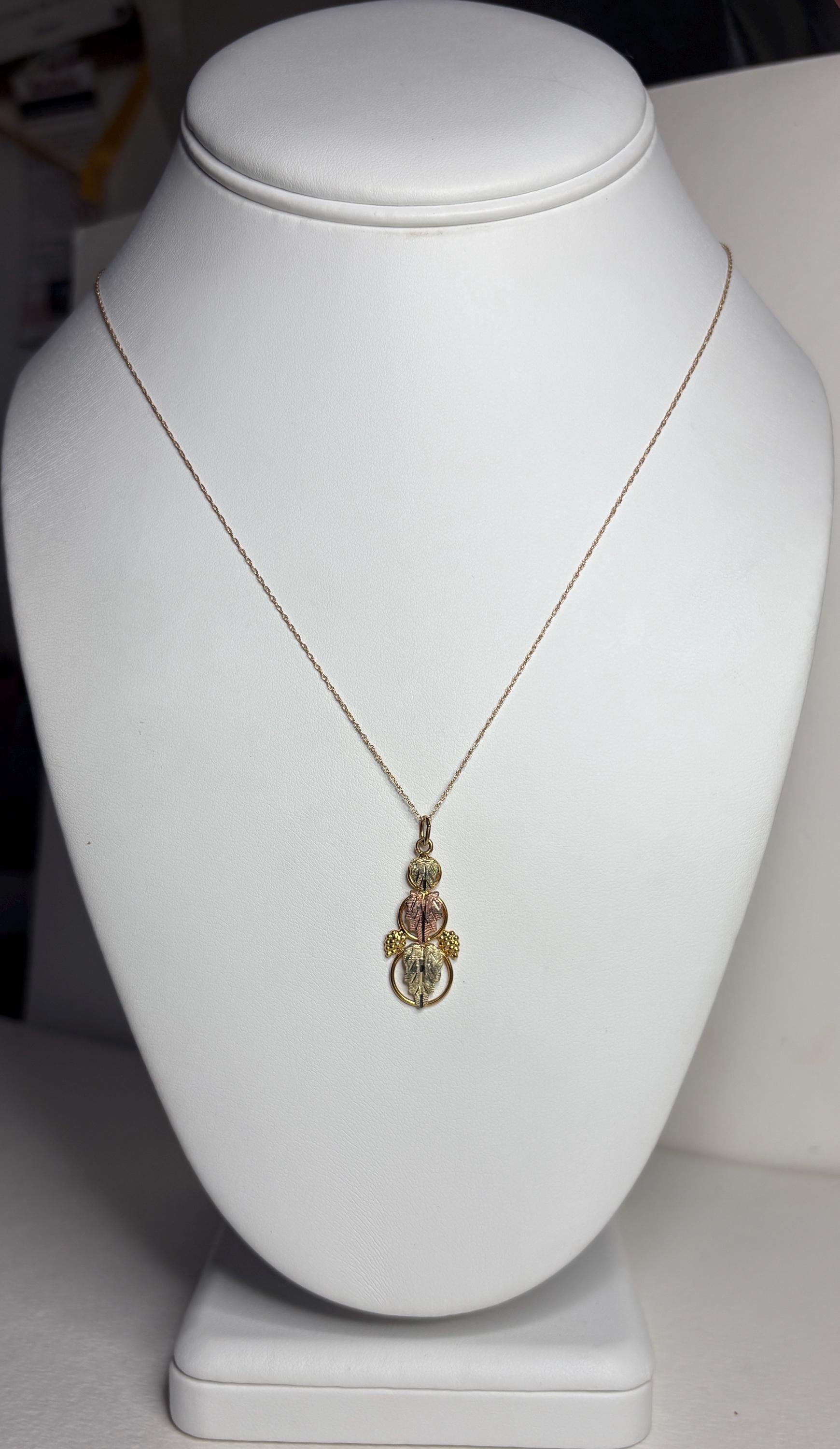 Black Hills Gold 3 Leaf Pendant Necklace Solid 10k Gold 19" - NewLifeJewelryVault