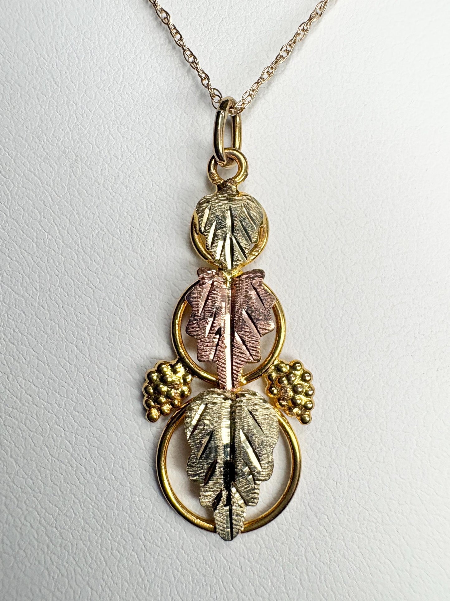 Black Hills Gold 3 Leaf Pendant Necklace Solid 10k Gold 19" - NewLifeJewelryVault