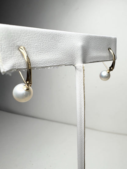 Japanese Akoya Cultured Pearl Lever back Dangle Drop Earrings in Solid 14k Gold 6.65mm - NewLifeJewelryVault