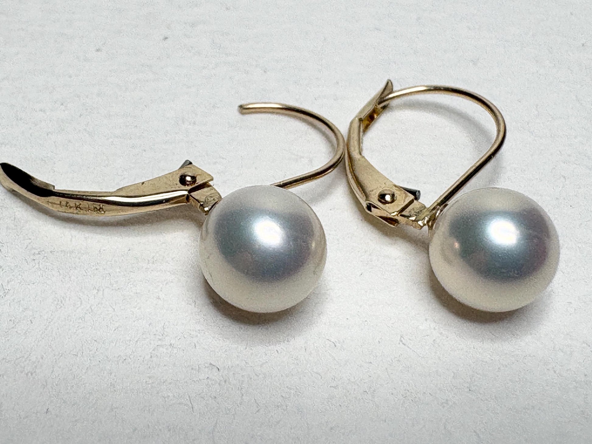 Japanese Akoya Cultured Pearl Lever back Dangle Drop Earrings in Solid 14k Gold 6.65mm - NewLifeJewelryVault