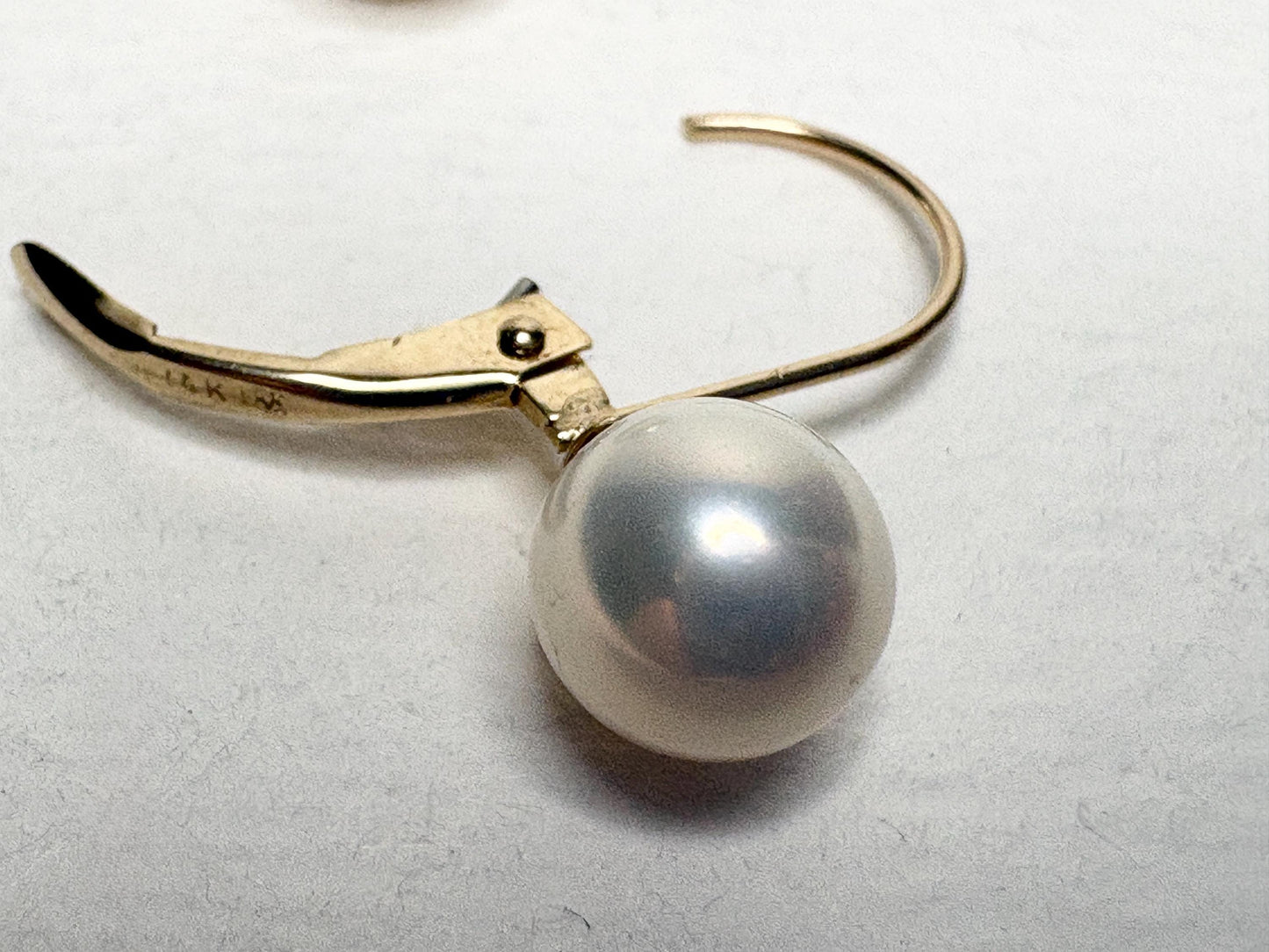 Japanese Akoya Cultured Pearl Lever back Dangle Drop Earrings in Solid 14k Gold 6.65mm - NewLifeJewelryVault