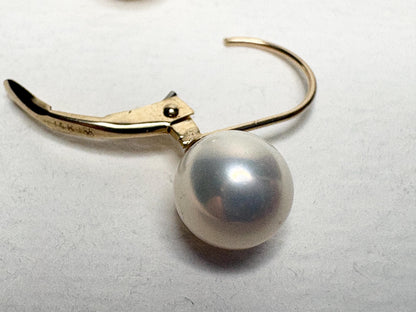 Japanese Akoya Cultured Pearl Lever back Dangle Drop Earrings in Solid 14k Gold 6.65mm - NewLifeJewelryVault