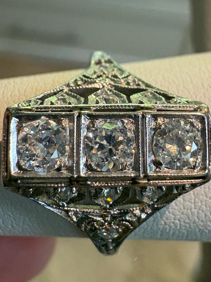 Art Deco Diamond Ring in Platinum .70ctw 4g size 6 - NewLifeJewelryVault