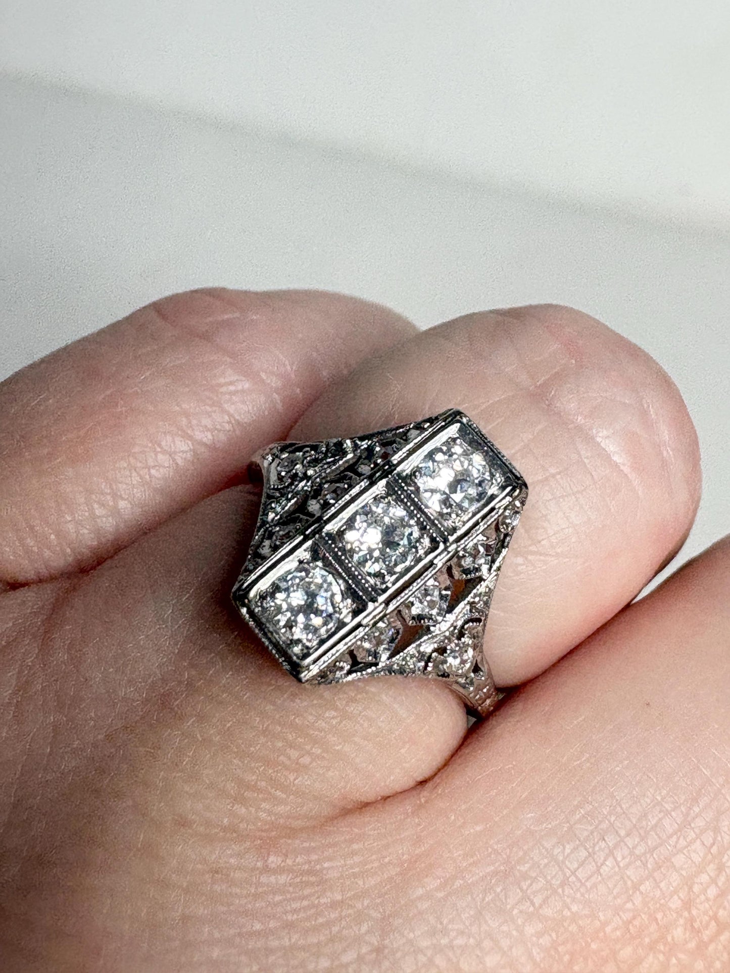 Art Deco Diamond Ring in Platinum .70ctw 4g size 6 - NewLifeJewelryVault