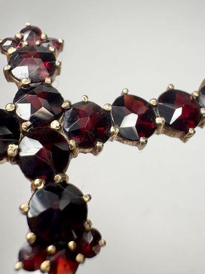 Bohemian Rose Cut Garnet Cross Pendant Necklace 10k with 14k Chain 18" - NewLifeJewelryVault