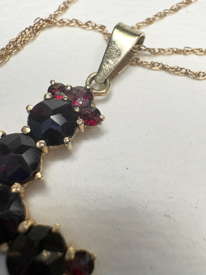Bohemian Rose Cut Garnet Cross Pendant Necklace 10k with 14k Chain 18" - NewLifeJewelryVault