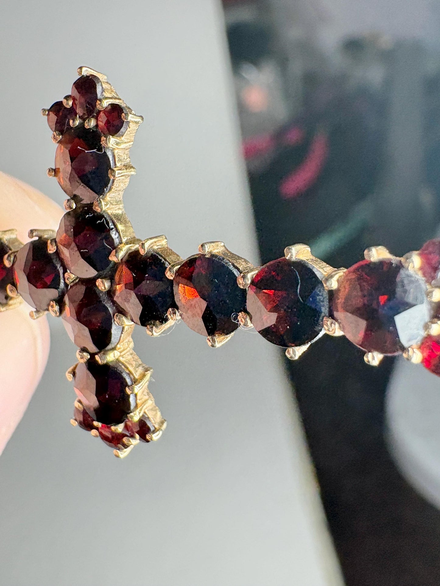Bohemian Rose Cut Garnet Cross Pendant Necklace 10k with 14k Chain 18" - NewLifeJewelryVault