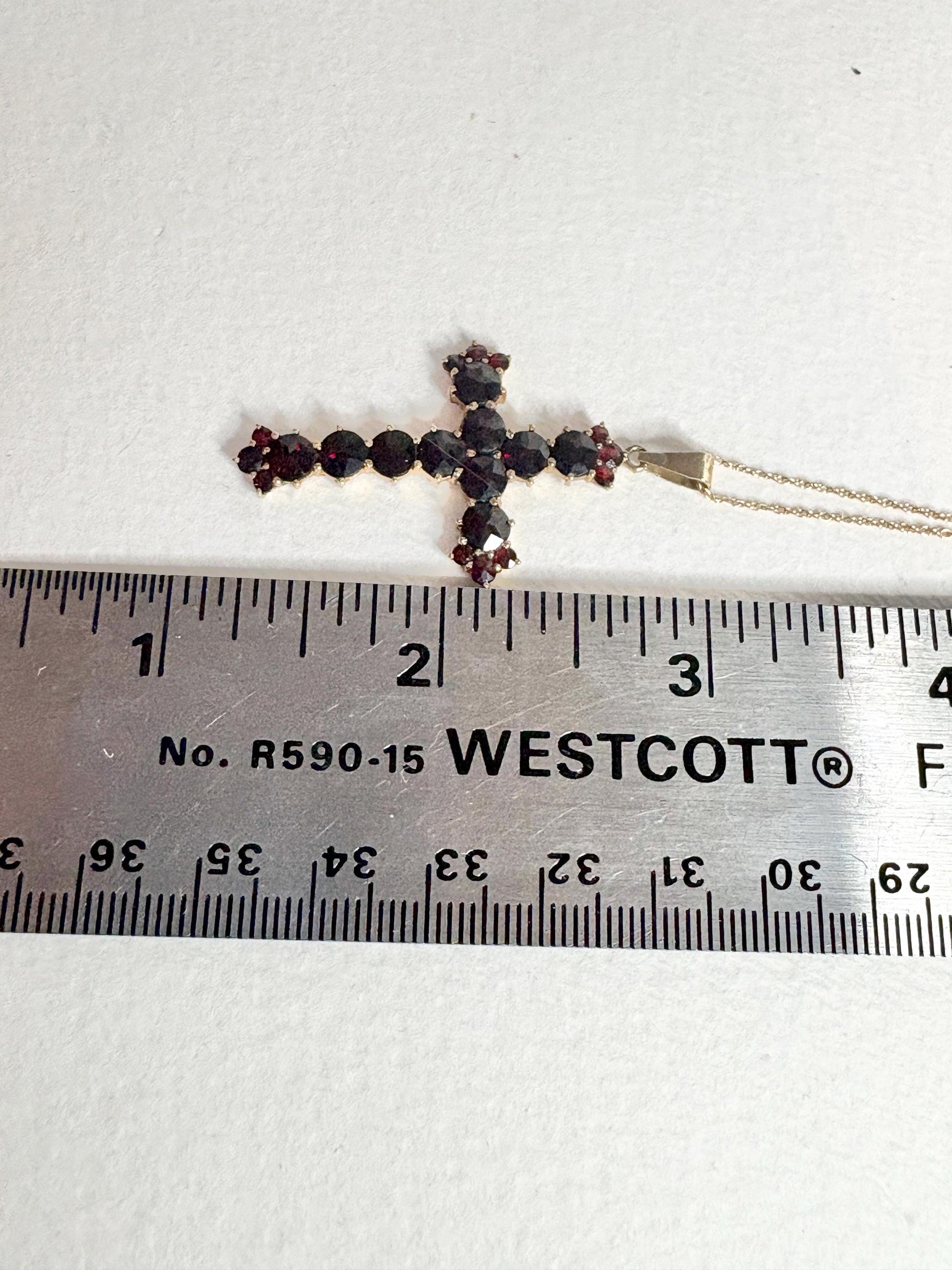 Bohemian Rose Cut Garnet Cross Pendant Necklace 10k with 14k Chain 18" - NewLifeJewelryVault