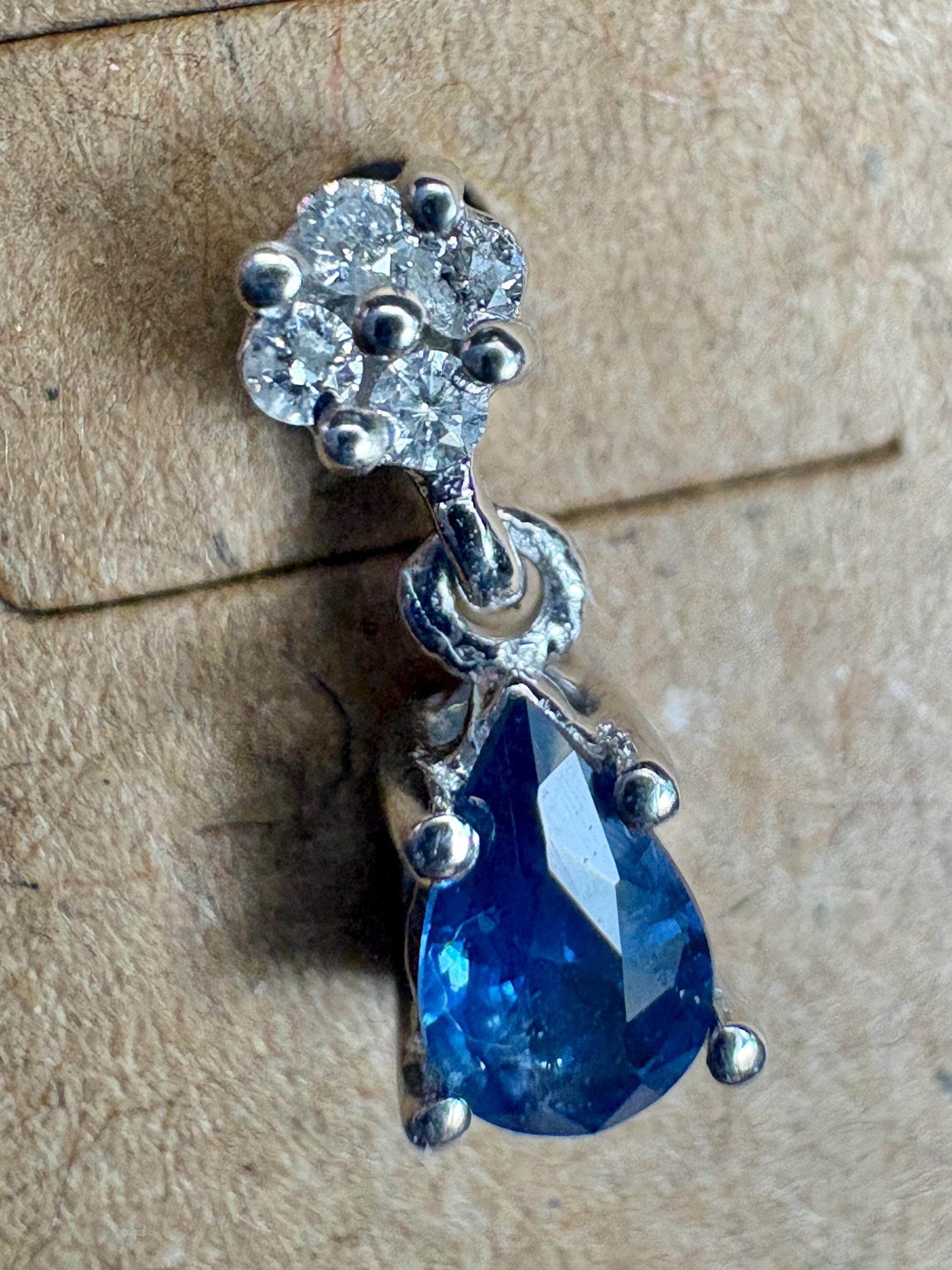 Sapphire and Diamond Dangle Drop Earrings Solid 14k White Gold Pear Shape - NewLifeJewelryVault