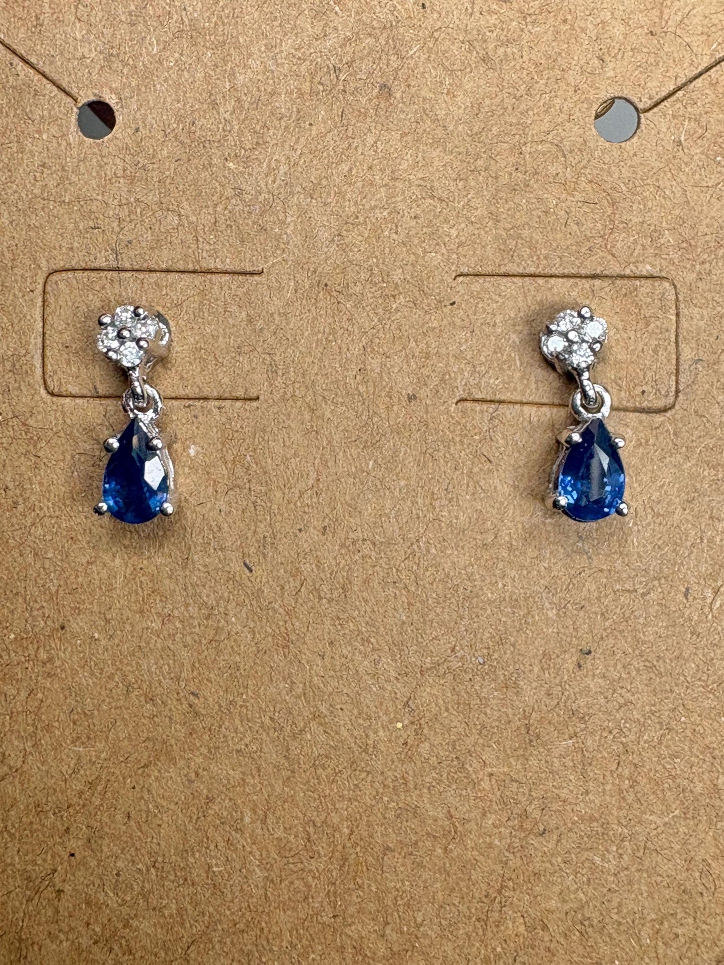 Sapphire and Diamond Dangle Drop Earrings Solid 14k White Gold Pear Shape - NewLifeJewelryVault