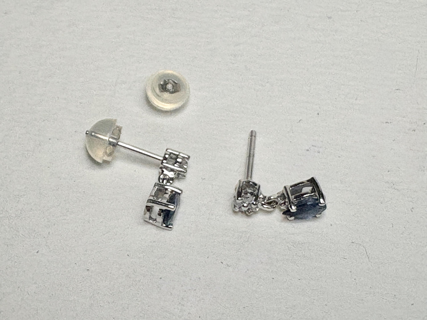 Sapphire and Diamond Dangle Drop Earrings Solid 14k White Gold Pear Shape - NewLifeJewelryVault
