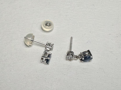 Sapphire and Diamond Dangle Drop Earrings Solid 14k White Gold Pear Shape - NewLifeJewelryVault
