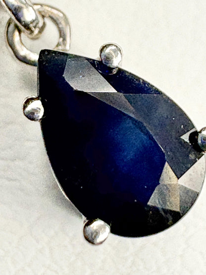 Sapphire and Diamond Pear Pendant Necklace Solid 14k and 10k White Gold 18" - NewLifeJewelryVault