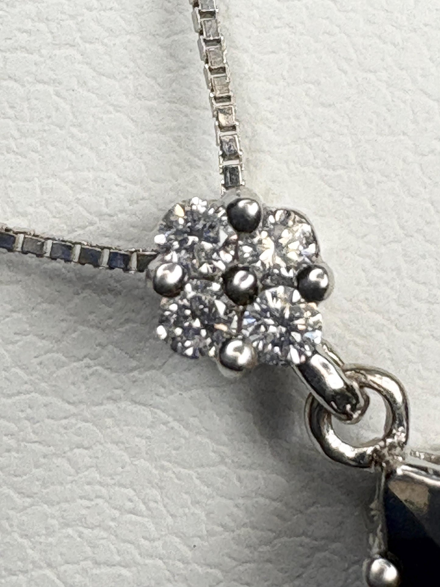 Sapphire and Diamond Pear Pendant Necklace Solid 14k and 10k White Gold 18" - NewLifeJewelryVault