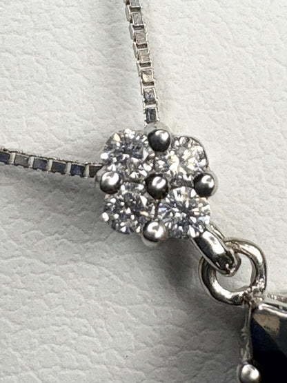 Sapphire and Diamond Pear Pendant Necklace Solid 14k and 10k White Gold 18" - NewLifeJewelryVault