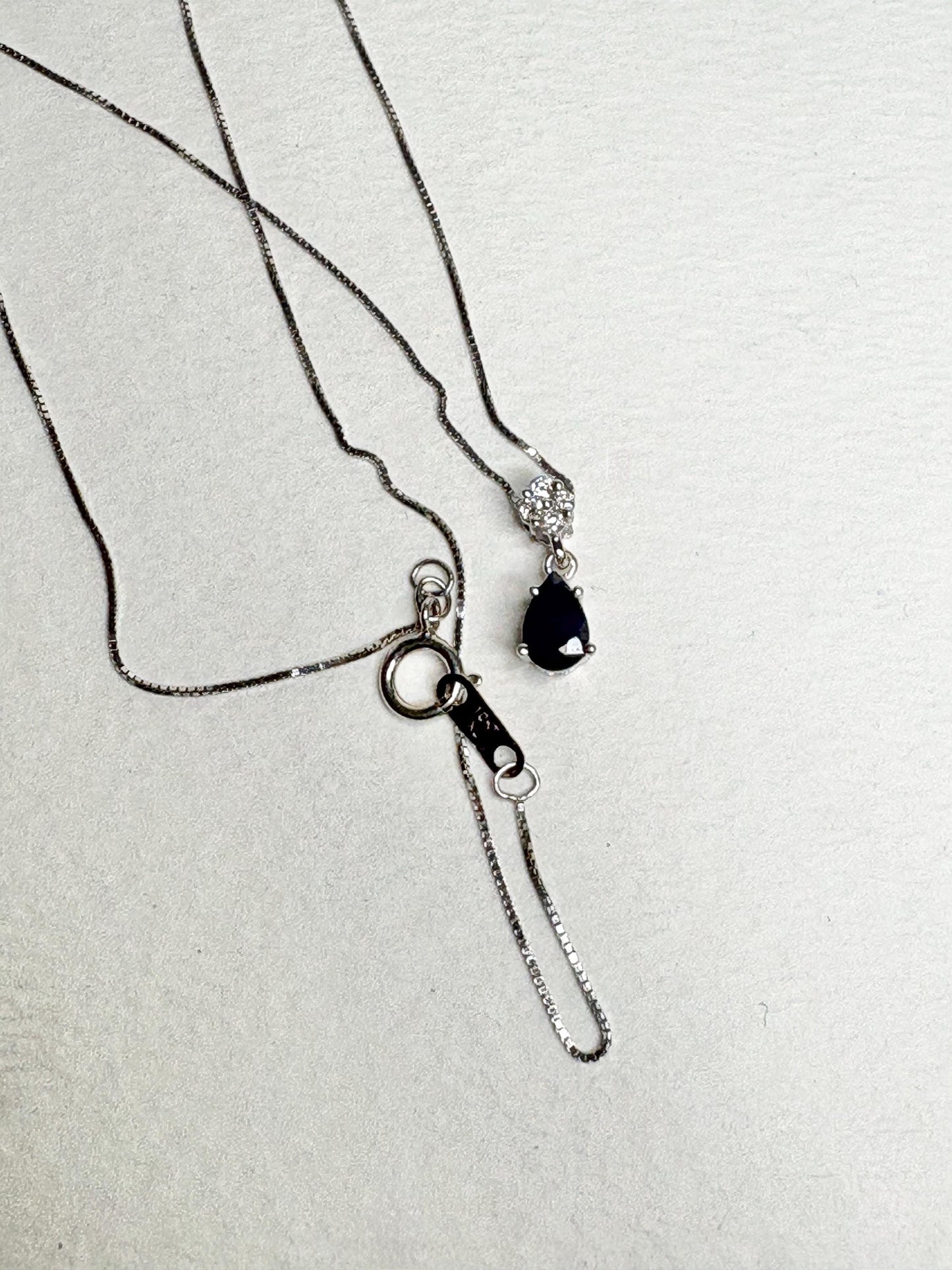 Sapphire and Diamond Pear Pendant Necklace Solid 14k and 10k White Gold 18" - NewLifeJewelryVault