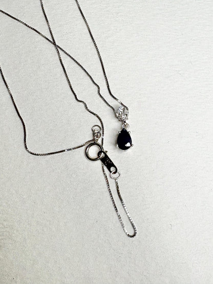 Sapphire and Diamond Pear Pendant Necklace Solid 14k and 10k White Gold 18" - NewLifeJewelryVault
