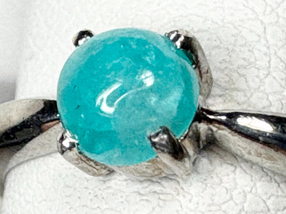 Brazilian Paraiba Tourmaline Solitaire Cabochon Ring in Sterling Silver size 7 - NewLifeJewelryVault