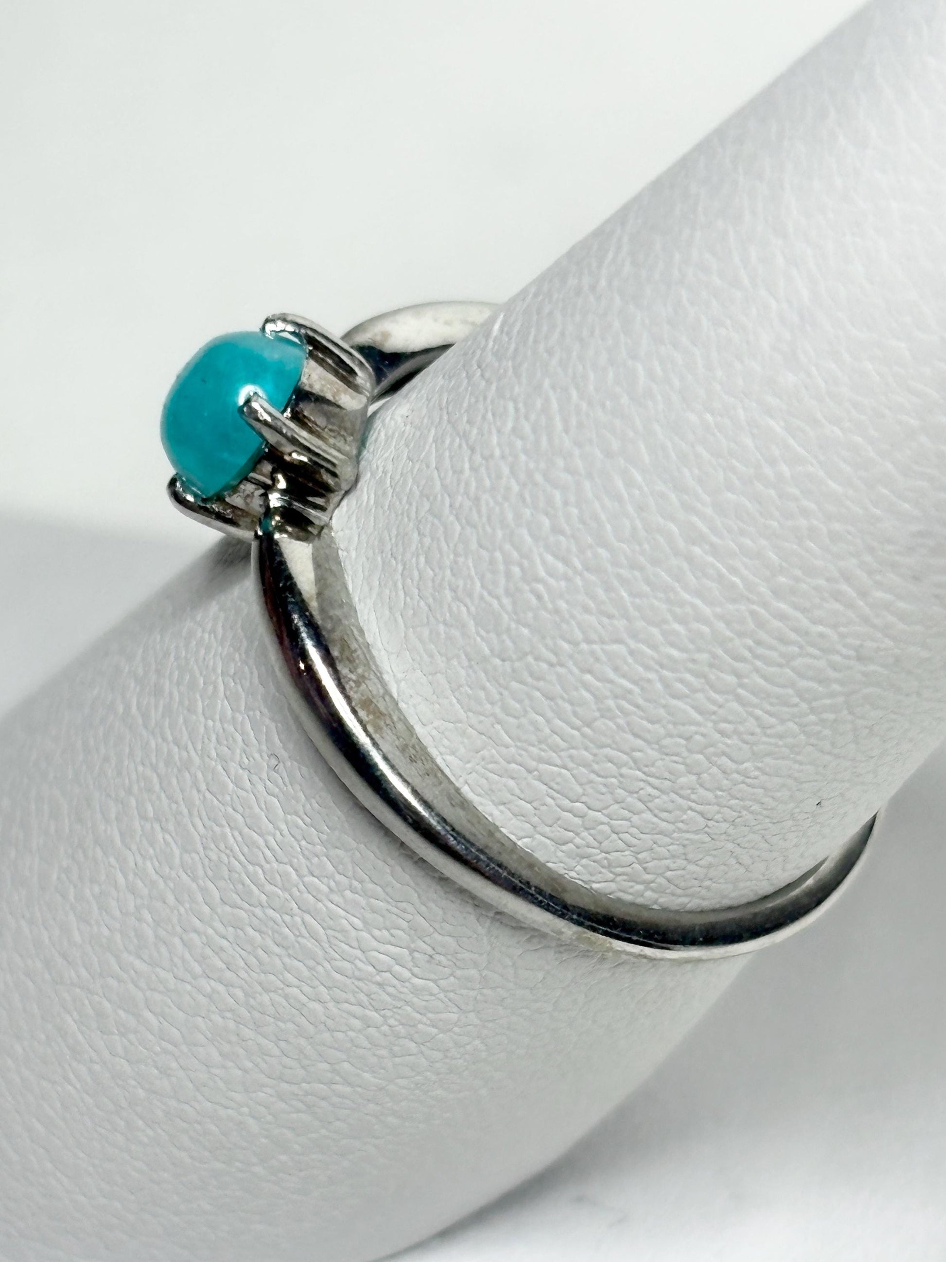 Brazilian Paraiba Tourmaline Solitaire Cabochon Ring in Sterling Silver size 7 - NewLifeJewelryVault