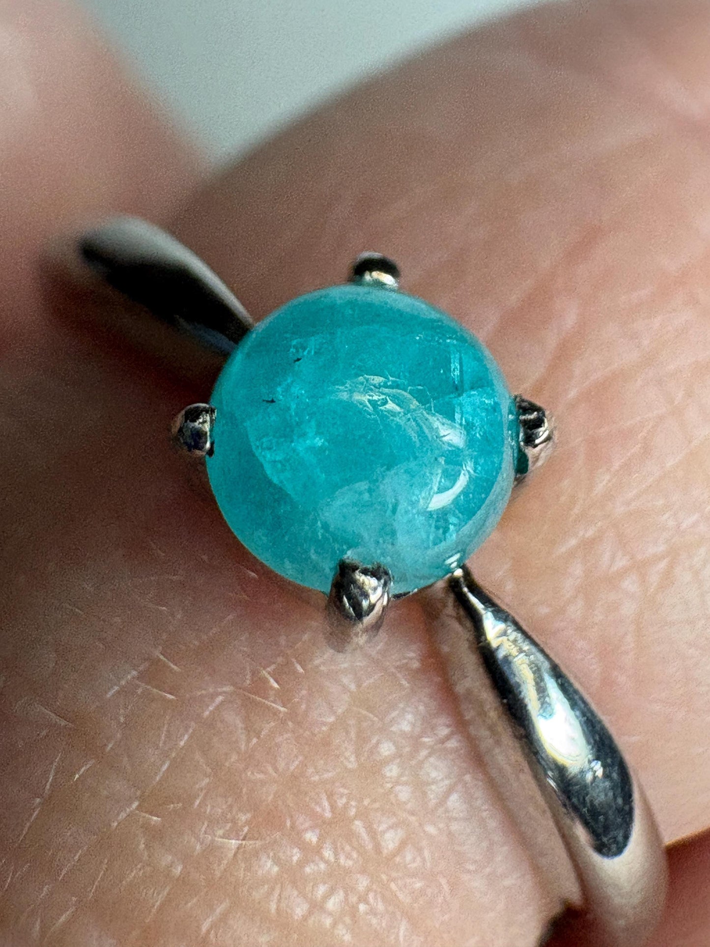 Brazilian Paraiba Tourmaline Solitaire Cabochon Ring in Sterling Silver size 7 - NewLifeJewelryVault