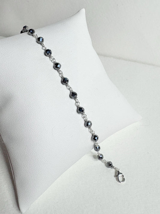 Terahertz Sterling Silver 4mm Faceted Beaded Bracelet 7.5" - NewLifeJewelryVault