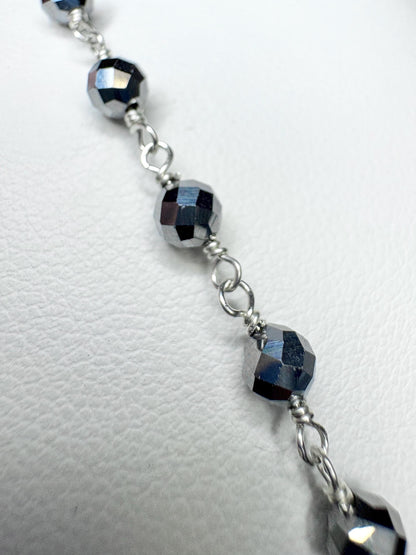 Terahertz Sterling Silver 4mm Faceted Beaded Bracelet 7.5" - NewLifeJewelryVault