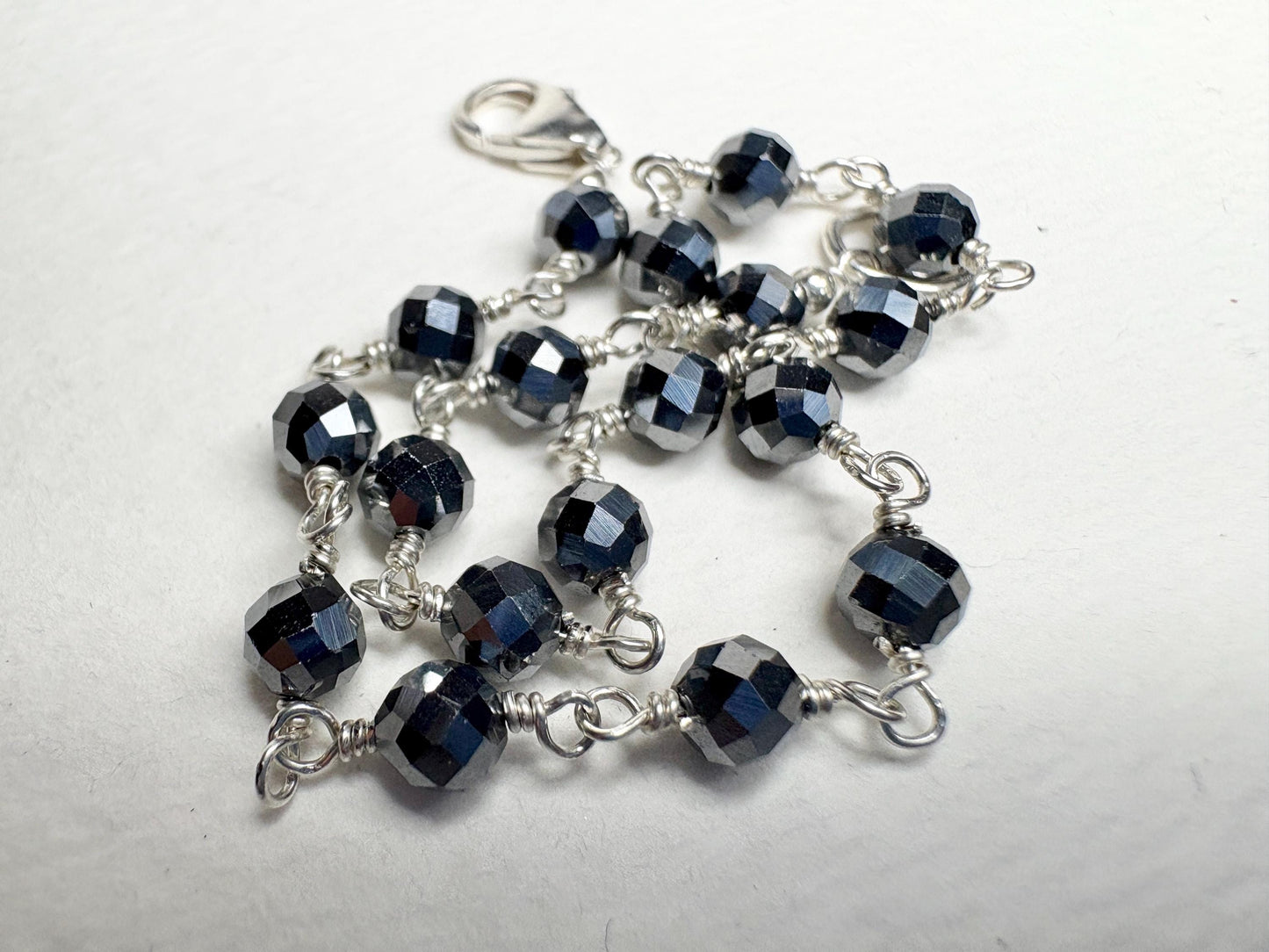 Terahertz Sterling Silver 4mm Faceted Beaded Bracelet 7.5" - NewLifeJewelryVault