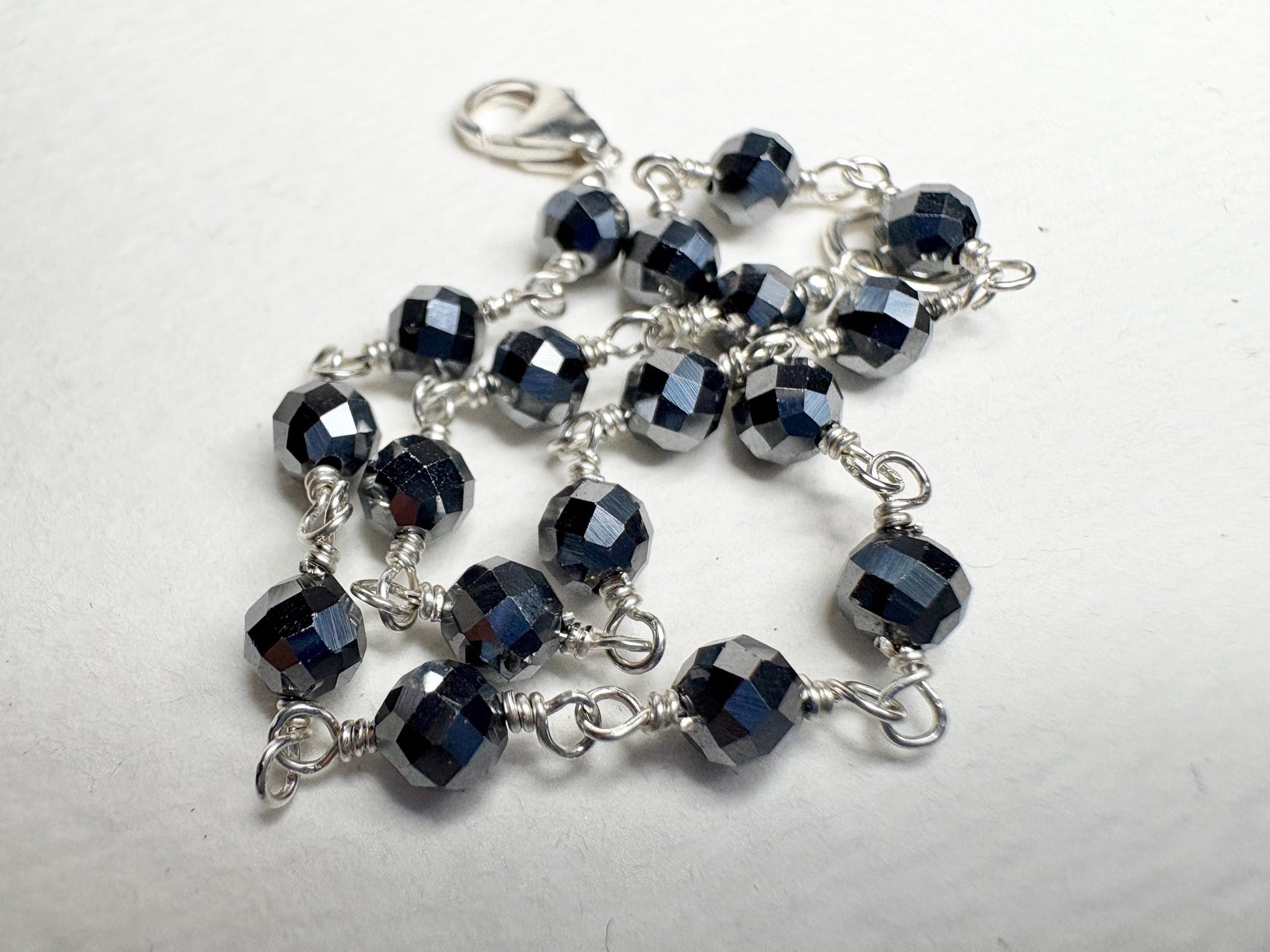 Terahertz Sterling Silver 4mm Faceted Beaded Bracelet 7.5" - NewLifeJewelryVault