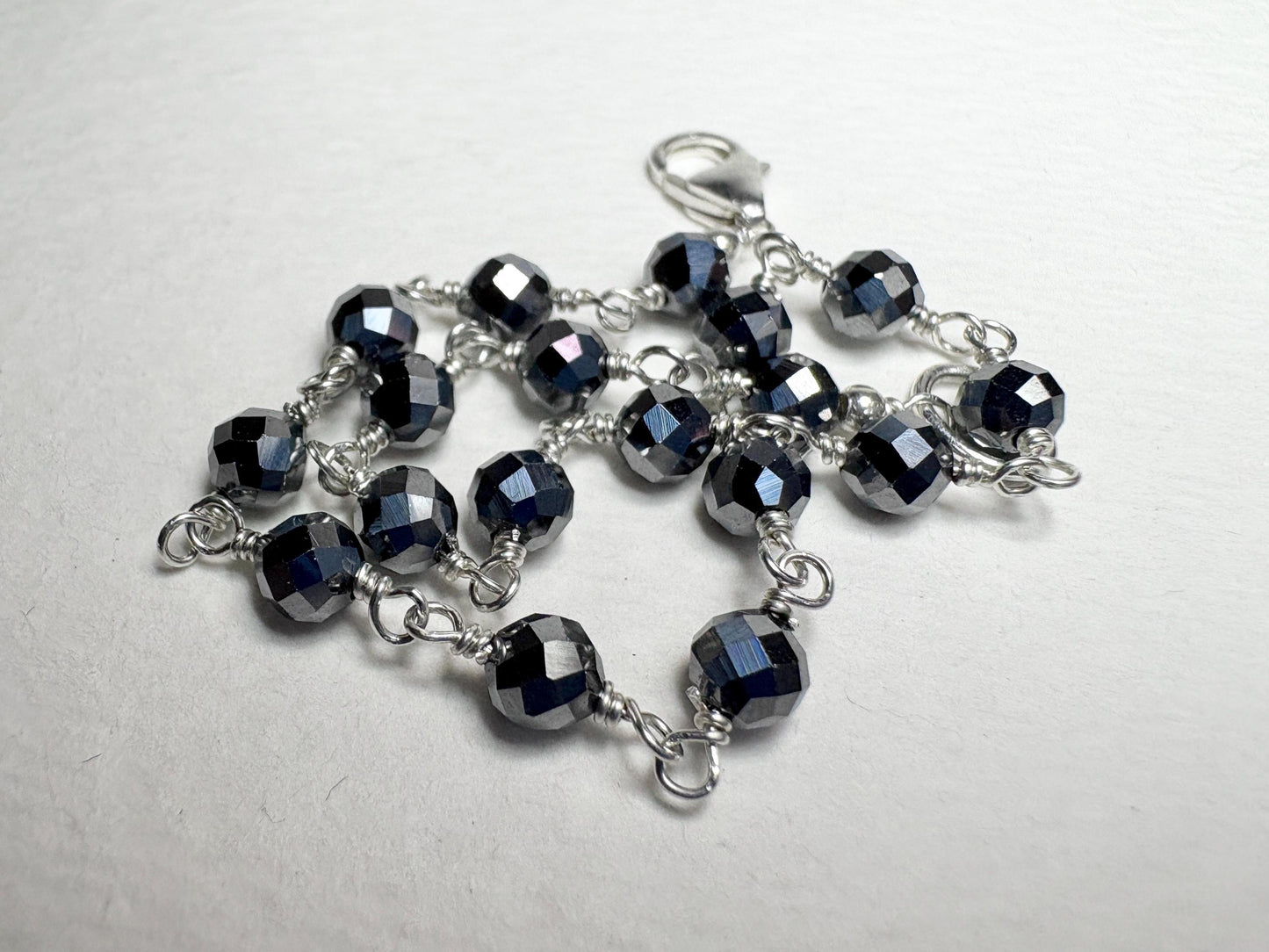Terahertz Sterling Silver 4mm Faceted Beaded Bracelet 7.5" - NewLifeJewelryVault