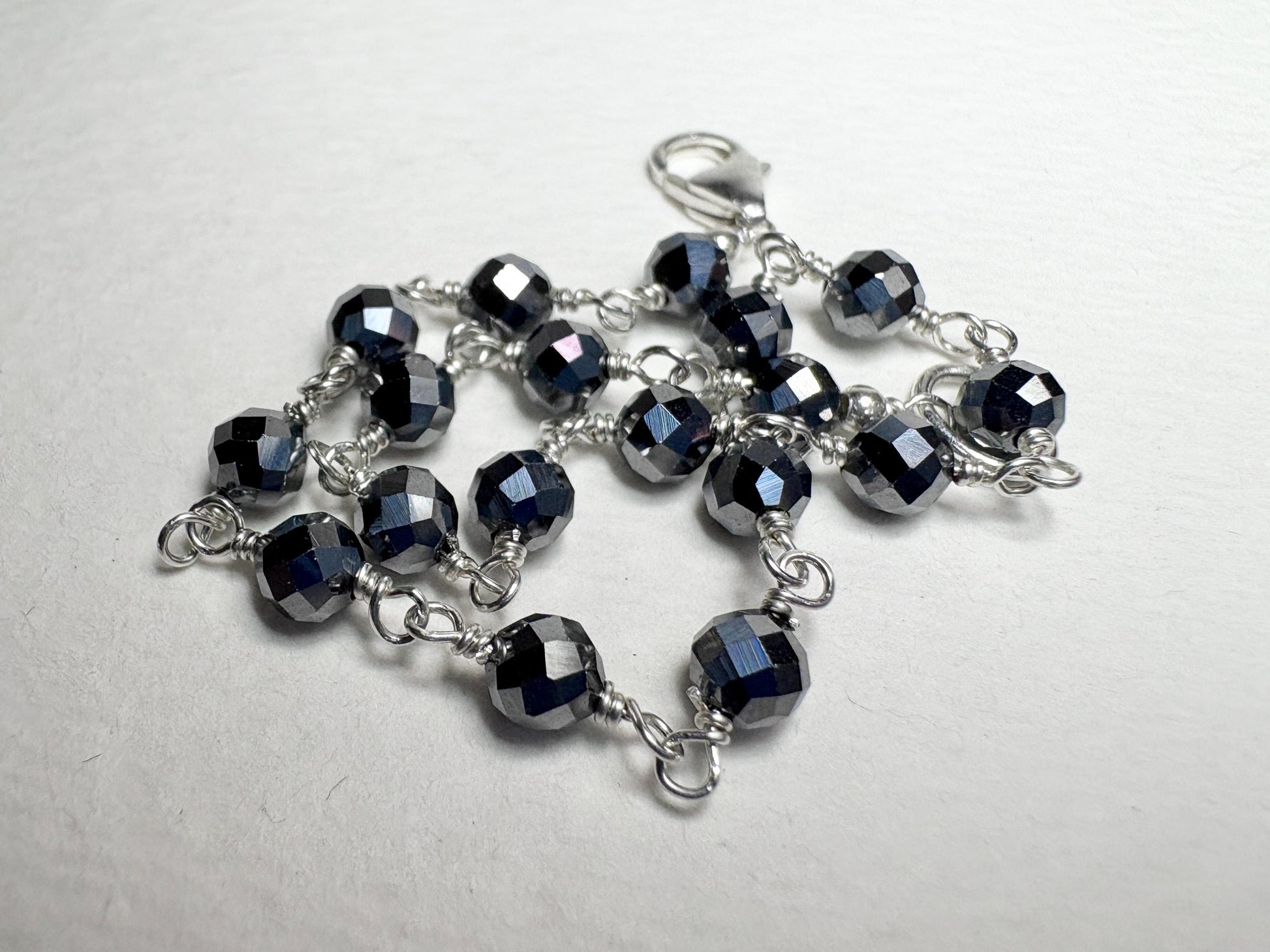 Terahertz Sterling Silver 4mm Faceted Beaded Bracelet 7.5" - NewLifeJewelryVault