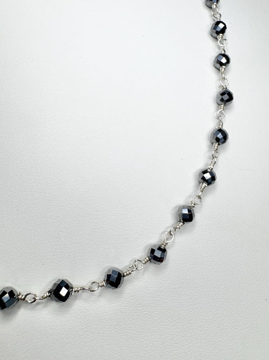 Terahertz Sterling Silver 4mm Faceted Beaded Necklace 18" - NewLifeJewelryVault