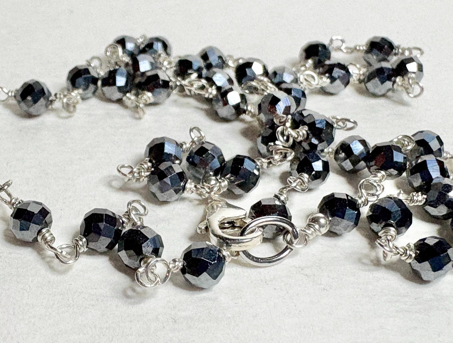 Terahertz Sterling Silver 4mm Faceted Beaded Necklace 18" - NewLifeJewelryVault