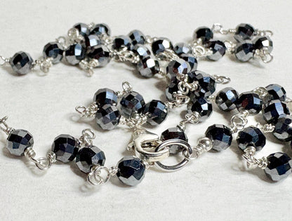 Terahertz Sterling Silver 4mm Faceted Beaded Necklace 18" - NewLifeJewelryVault