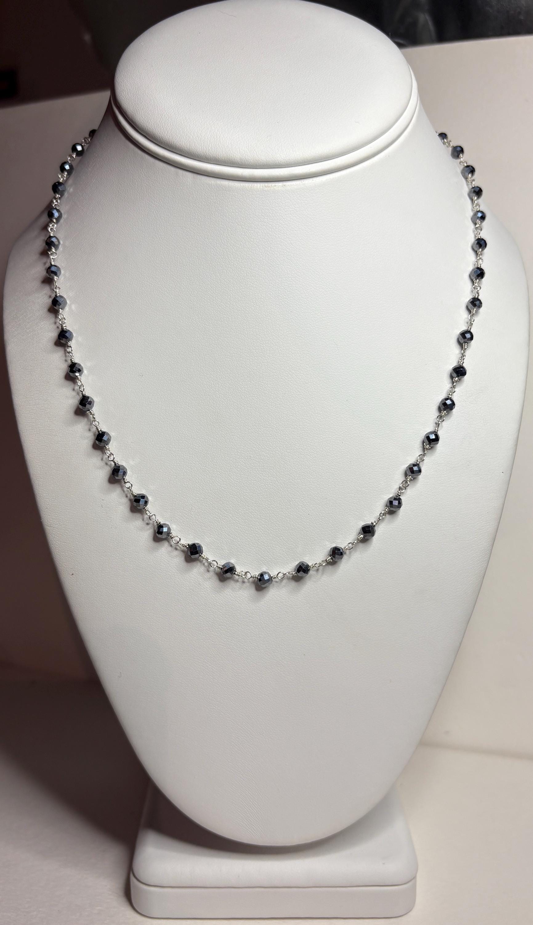 Terahertz Sterling Silver 4mm Faceted Beaded Necklace 18" - NewLifeJewelryVault