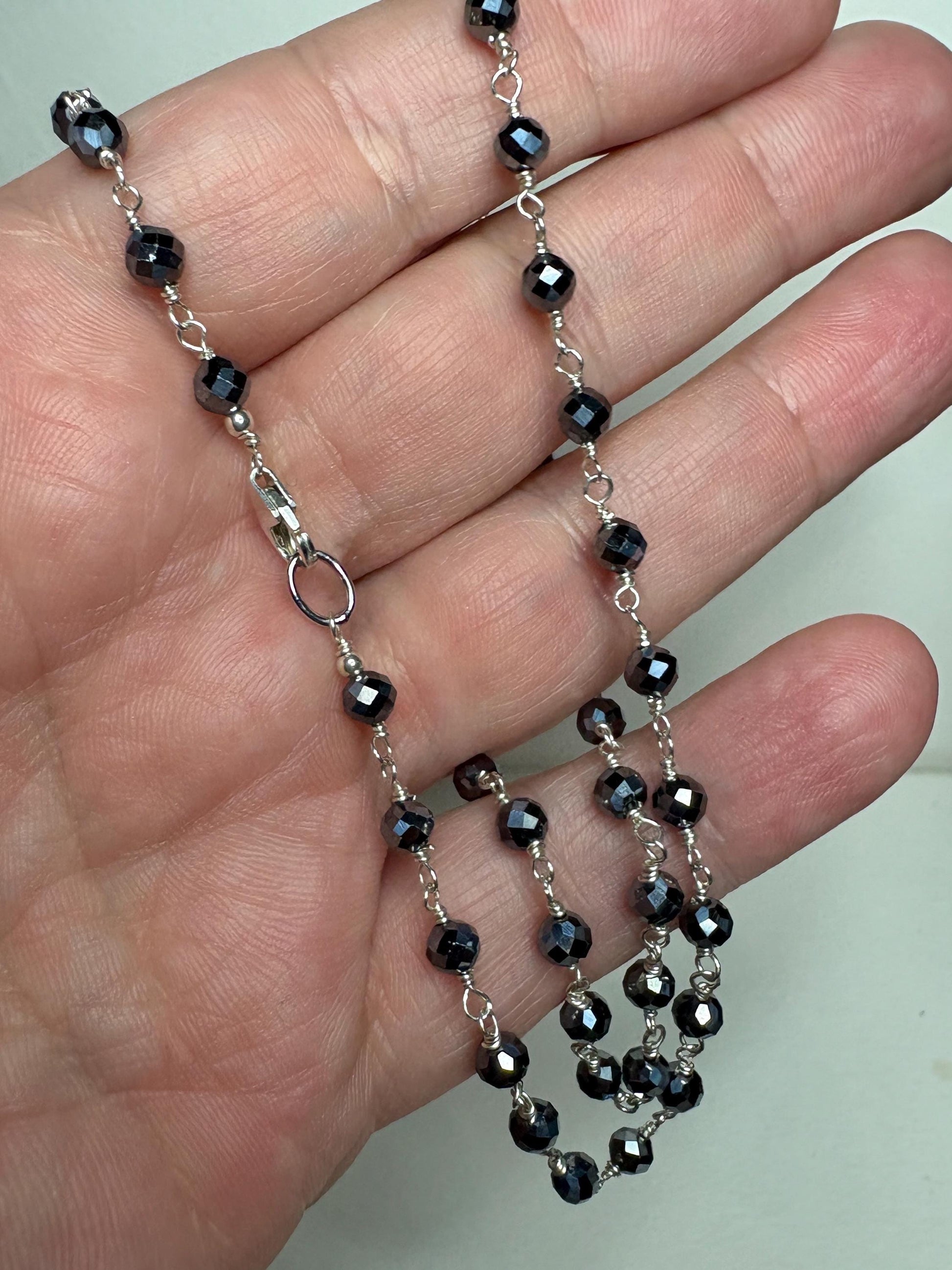Terahertz Sterling Silver 4mm Faceted Beaded Necklace 18" - NewLifeJewelryVault