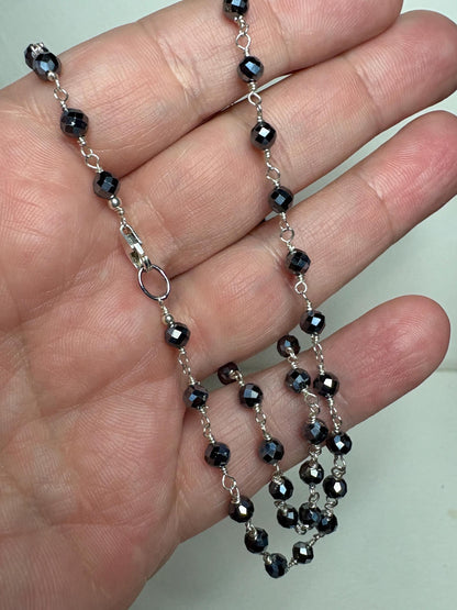 Terahertz Sterling Silver 4mm Faceted Beaded Necklace 18" - NewLifeJewelryVault