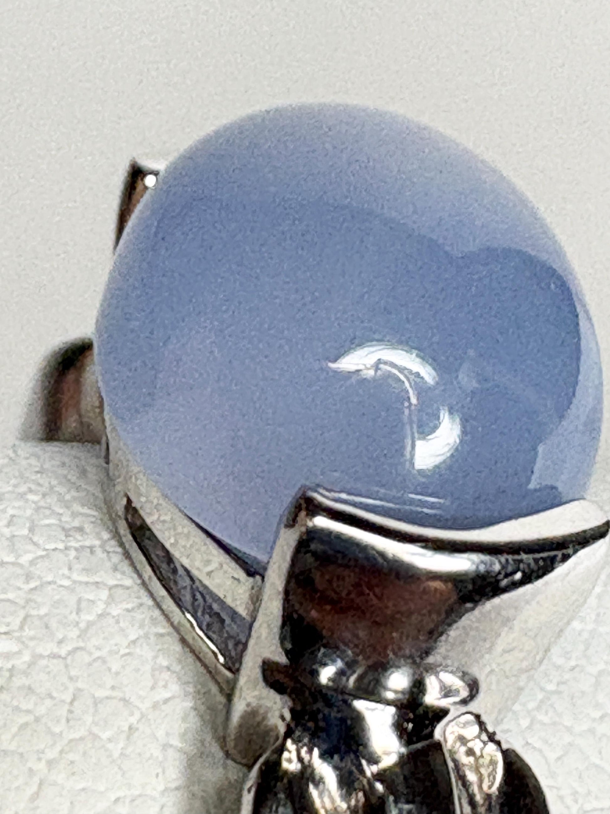 Natural Violet Blue Cabochon Chalcedony Band Ring Solid 14k White Gold size 6.5 - NewLifeJewelryVault