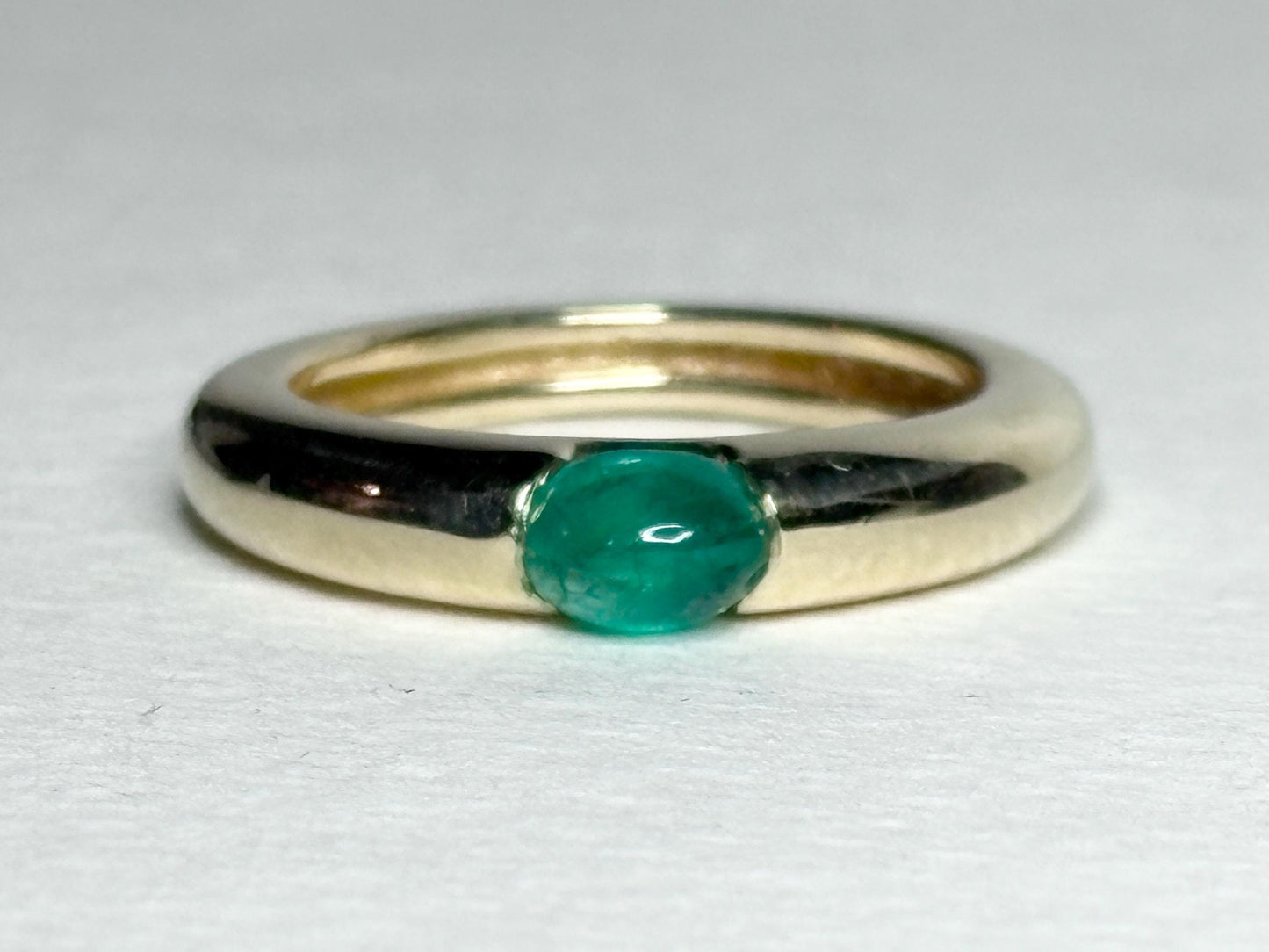 Natural Emerald Cabochon Domed Band Ring Solid 14k Gold size 6.25 - NewLifeJewelryVault