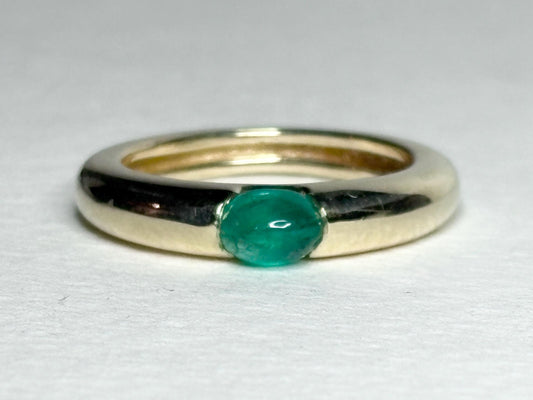 Natural Emerald Cabochon Domed Band Ring Solid 14k Gold size 6.25 - NewLifeJewelryVault
